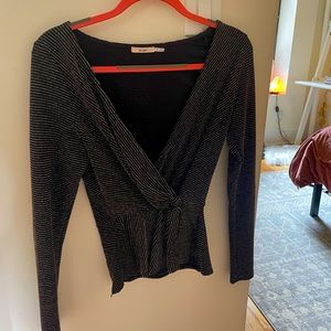 Long sleeve black and gold/silver sparkle top
